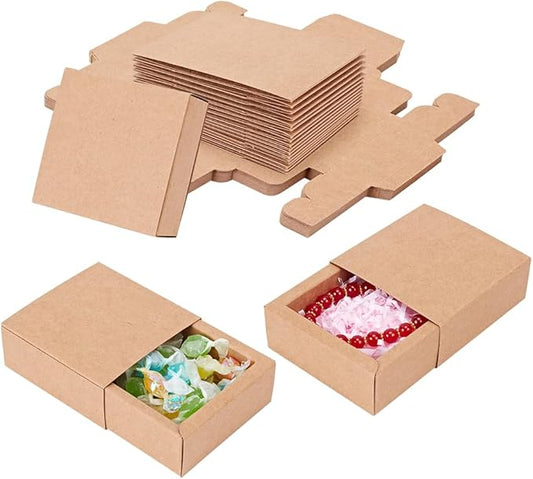 BENECREAT 20 Pack Kraft Paper Drawer Box Festival Gift Wrapping Boxes Soap Jewelry Candy Weeding Party Favors Gift Packaging Boxes - Brown (3.26x3.26x1.3)