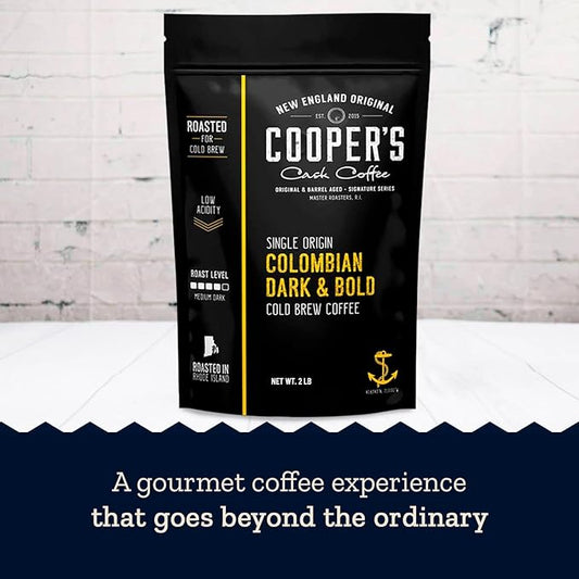 Colombian Dark Roast, Single Origin, Gourmet Organic Cold Brew Coffee Beans, Smooth Taste of Cocoa with Light Fruited Flavors, Cold Brew Coffee Grounds, 2 lb Coffee Bag