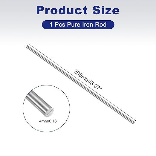 PATIKIL Pure Iron Bar, 0.16" Diameter 8.07" Length Iron String Rod Steel Stick DIY Craft Supplies for Crafting Science Lab Testing