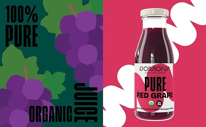 Pomona Organic Juices Pure Grape Juice, 8.4 Ounce Bottle (Pack of 12), Cold Pressed Organic Juice, Non-GMO, No Sugar Added, Not from Concentrate, Gluten Free, Preservative Free