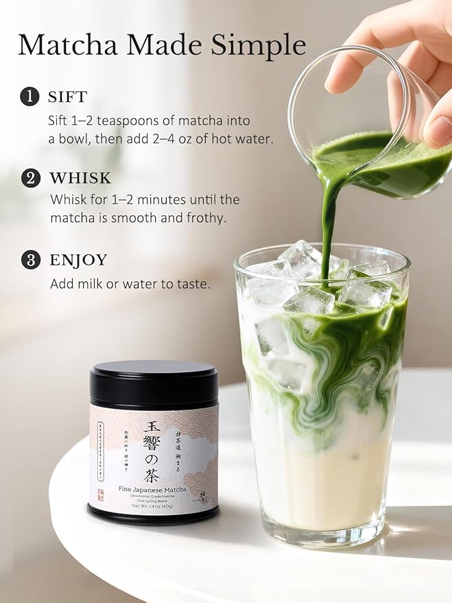 Authentic Japanese Matcha, First-Harvest Ceremonial Grade Matcha Green Tea Powder - Product of Japan, Traditionally Stone-Milled, from Uji, Kyoto (40g / 1.4oz)