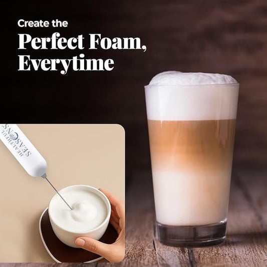 Handheld Milk Frother Wand for Coffee, Matcha, Lattes, Cappuccino, Frappe & Supplement Powders - Electric Frother with Batteries, Stainless Steel Spring Coil & High-Speed Motor