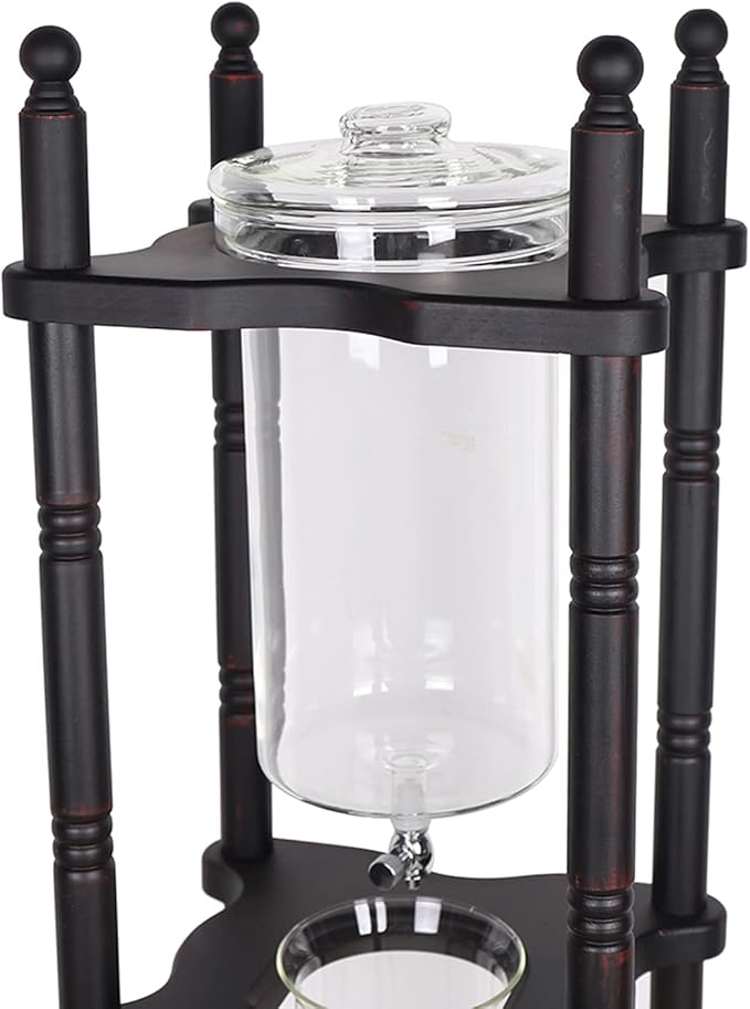 KIOMGLE Cold Drip Coffee Maker, 2L Large Capacity Cold Brew Coffee Tower Wood Straight Frame Slow Drip Cold Brew Maker Ice Cold Brew Dripper Coffee Maker for Home Coffee Shop bars clubs parties
