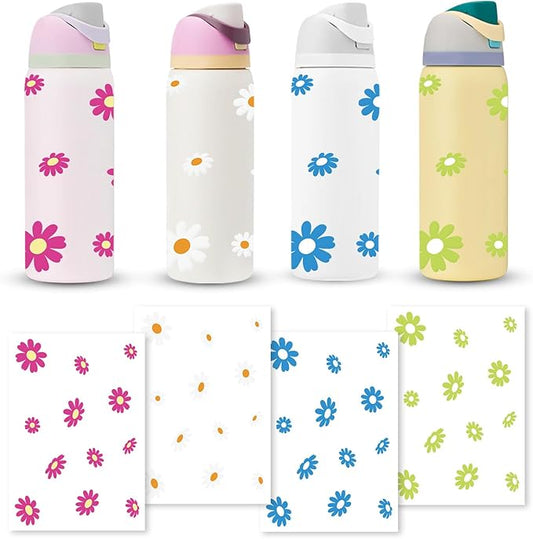 4PCS Daisy Stickers for Owala Water Bottle, Stickers Waterproof Compatible with Urban Outfitters Owala Bottles, Tumbler Cup Accessories Decal Decorate