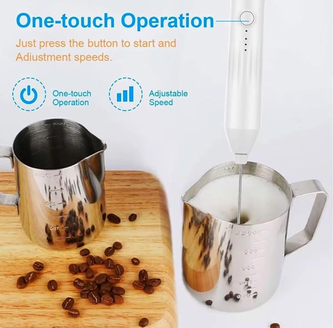 Electric Milk Frother for Coffee and Hot Drinks, Drink Mixer,Egg Mixer, Rechargeable, USB Charging (White)