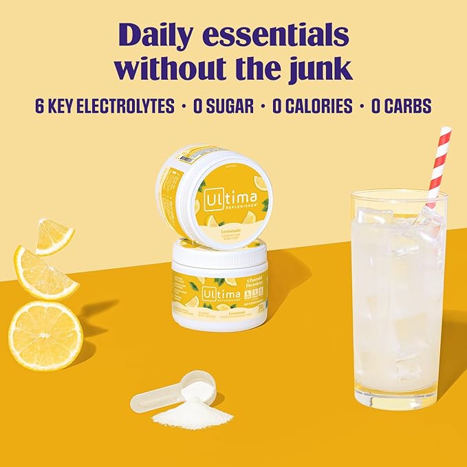 Ultima Replenisher Daily Electrolyte Powder Drink Mix – Sugar Free – Lemonade, 30 Servings – Hydration Powder with 6 Key Electrolytes and Trace Minerals – Keto Friendly, Vegan, Non-GMO