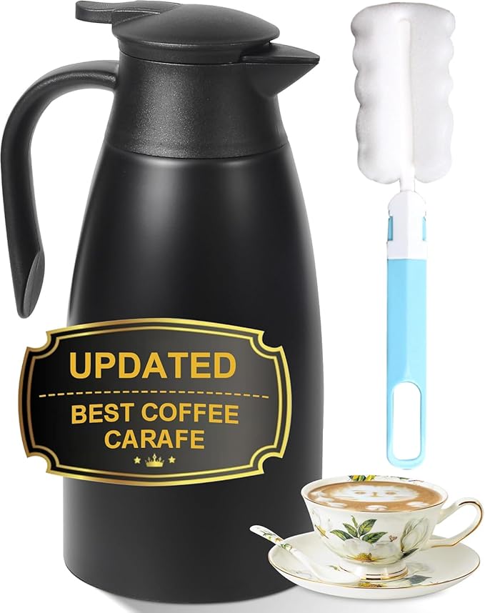 70oz Thermal Coffee Carafe for keeping hot,Updated Carafes for hot liquid, Stainless Steel Insulated Thermal Pot for Coffee, Hot Water,Keep Hot 12 Hours (Black 2.1 L)