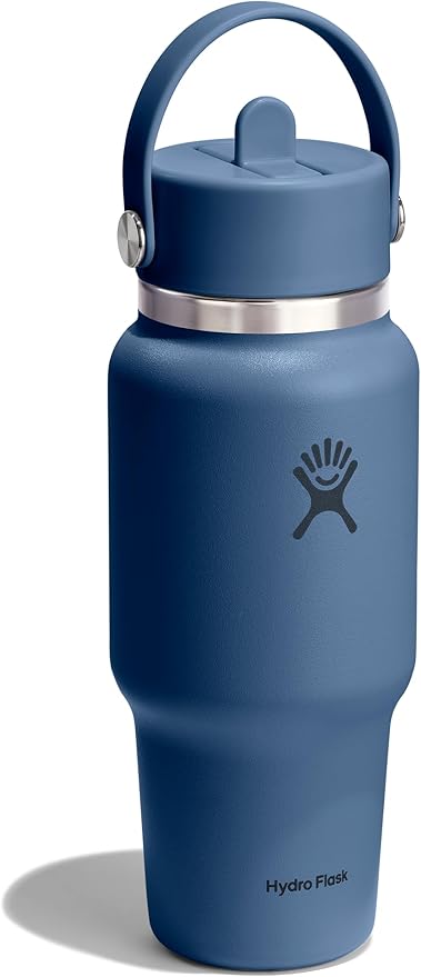 Hydro Flask Travel Water Bottle - Insulated Stainless Steel - Wide Straw Lid, Non Spill, Leakproof in 24 Oz Harbor Blue