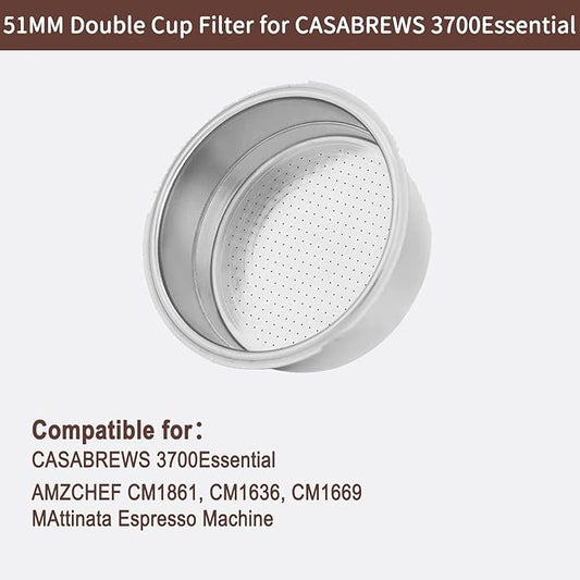 51mm Espresso Filter for 3700 Essential, Double Cup Filter Basket Compatible for CASABREWS Espresso Machine 3700Essential, Double Layer Pressurized Coffee Filter Fits 51mm Portafilter with Circlip