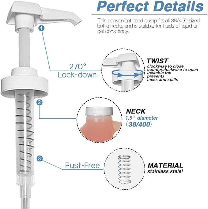 16 Pack Gallon Jug Pump Dispenser 38-400 White Pump for Gallon Jug Dispensing - 7cc Lotion Gallon Shampoo Pump Top Replacement, Fits 1 Gallon Bottle 64oz 128oz Hand Sanitizer Containers, Plus Labels