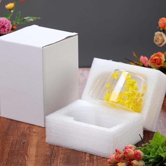 Generic Double Wall Insulated Glass Cup,Dried Flower Mug with Handle,Creative Transparent Coffee Cups,Gift for Women Mom Female (Yellow)
