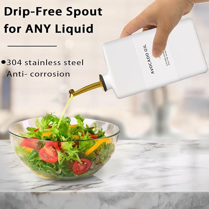 Olive Oil Dispenser Bottle for Kitchen 11.8oz, UV-Blocking Oil and Vinegar Dispenser Set, Soy Sauce Dispenser, Coffee Syrup Bottles, Modern Kitchen Decor (White, Set of 2)