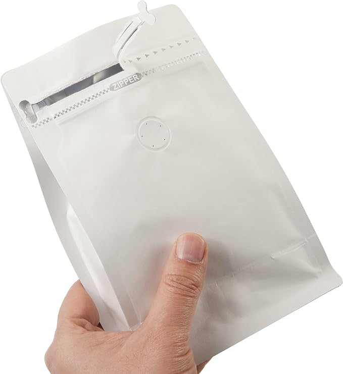 100 Count 4 Ounce White Kraft Paper Coffee Bags - High Barrier Aluminium Foil Liner - Flat Bottom Coffee Pouches with Degassing Valve, Food Storage Bags with Rsealable Zipper & Easy Open Tape (100pcs, 4oz/0.25lb)