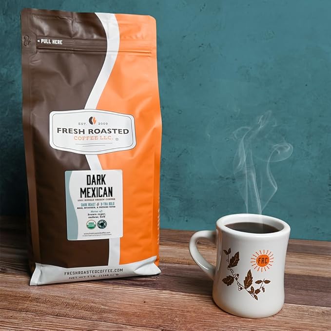 Fresh Roasted Coffee, Organic Dark Mexican | Mold & Myco 3rd Party Tested, USDA Organic, Kosher | Dark Roast 5 lb (80 oz) Whole Bean