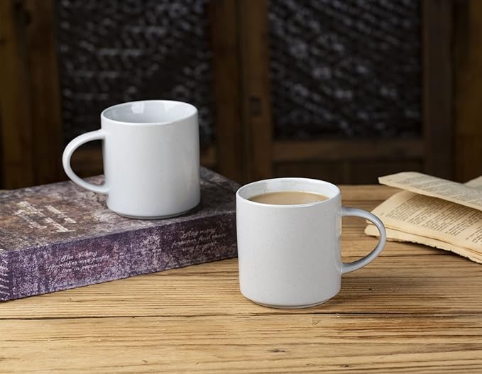 famiware Nebula 4 Pieces Coffee Mug, 14 oz Catering Mugs with Handle for Coffee, Tea, Cocoa, Milk, Light Gray
