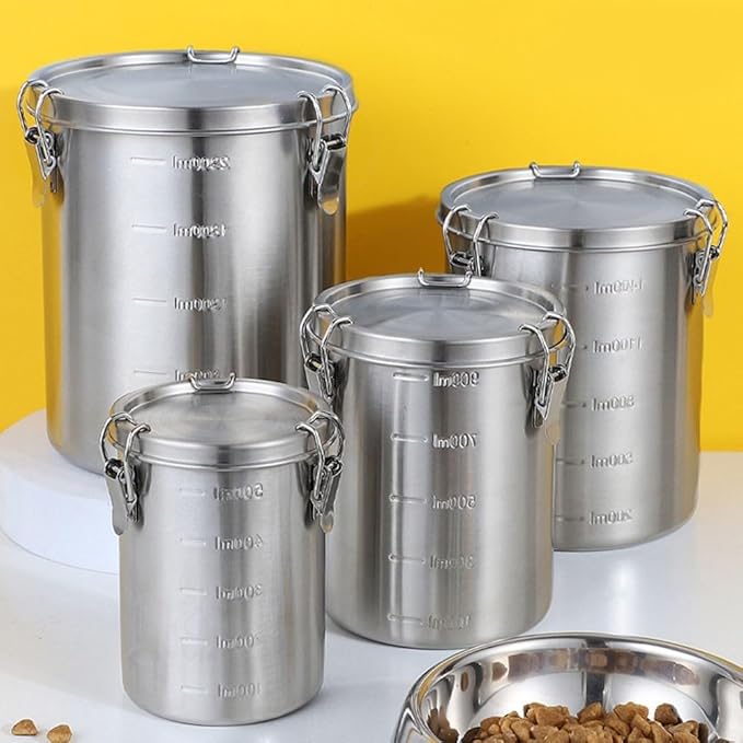 Stainless Steel Airtight Canister, Food Storage Canisters With Airtight Lid Locking Clamp, Stainless Steel Vacuum Sealed Grain Barrels For Coffee Bean Storage(520ml)