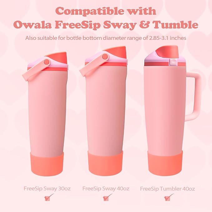 2PCS Silicone Boots for Owala 30oz & 40oz FreeSip Sway Bottles & Tumblers – Non-Slip, Scratch-Resistant, Stability Enhancer for Owala Accessories (Angel Food Cake Red)