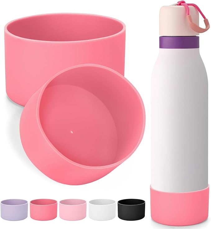 Mity rain 2PCS Silicone Boot for Owala FreeSip Twist Water Bottle, Anti-Slip, Noise-Reducing,Prevents Scratches(18 oz Pink)