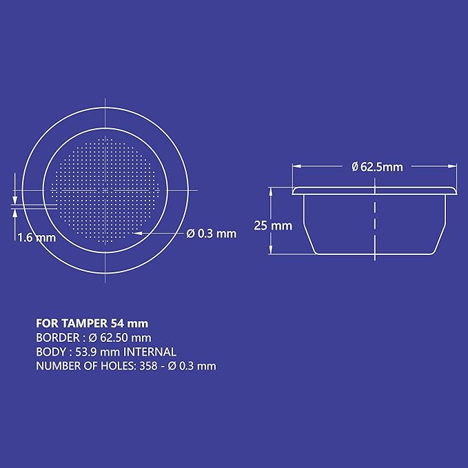 54mm 2 Cup Single Wall Filter Basket - Non-Pressurized Stainless Steel, Metal Portafilter Container - Reusable, Washable - Compatible with Breville Espresso Machines - 18/20g (Single Wall - 2 Cup)