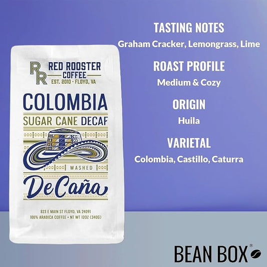 Colombia Decaf De Caña - Roasted by Red Rooster Coffee - Whole Bean Coffee - 2 Pound Bag