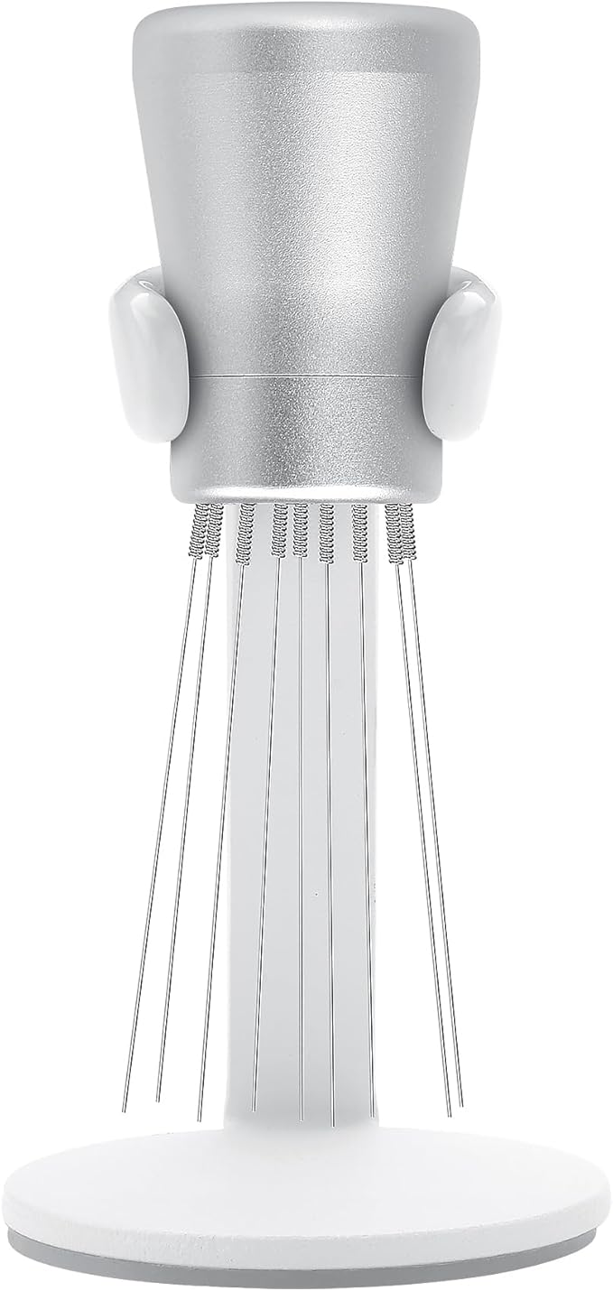 Normcore WDT Tool V2.1 with Stand, 9 Prong 0.23mm Espresso Distribution Tool, Weiss Distribution Technique, Magnetic Coffee Stirrer with 16 Extra Needles, Silver