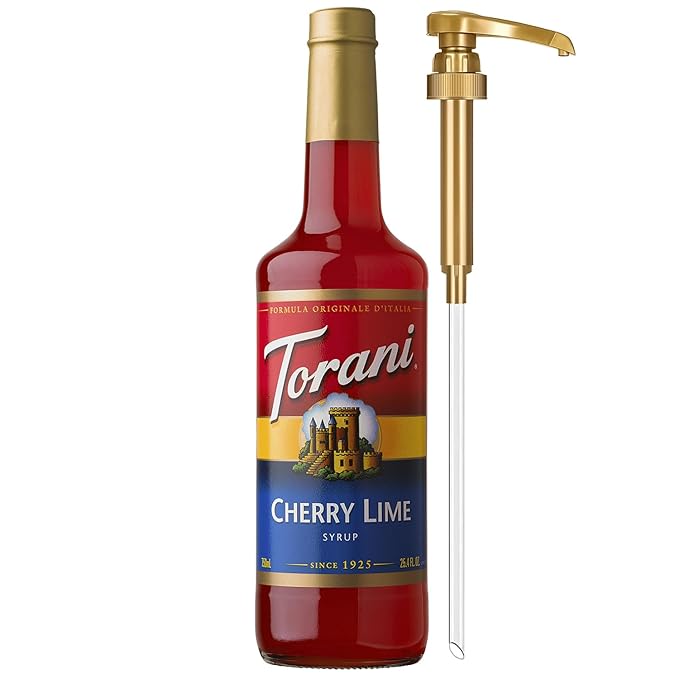 Torani Cherry Lime Syrup for Drinks, Flavoring for Iced Tea, Lemonade, Sodas, and Cocktails, Glass Bottle with Pump Included, 25.4 Fl Oz