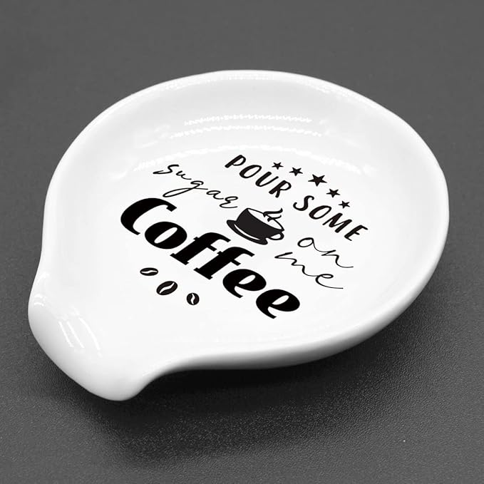 Funny Coffee Quote Ceramic Coffee Spoon Holder-Coffee Spoon Rest -Coffee Station Decor Coffee Bar Accessories-Coffee Lovers Gift for Women and Men (Pour Some Sugar On Me)