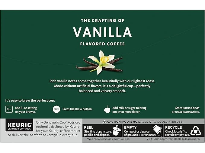 Starbucks Flavored Coffee K-Cup Pods, Vanilla Flavored Coffee, Made without Artificial Flavors, Keurig Genuine K-Cup Pods, 10 CT K-Cups/Box (Pack of 4 Boxes)