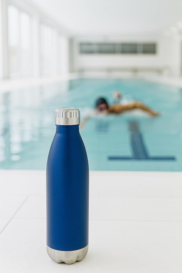 Sweat-free Stainless Steel Reusable Water Bottle (17 oz.) Vacuum Insulated Copper Lined Double-Wall | Keeps Liquids Cold for 24 hrs, Hot for 16 hrs | Eco-friendly, Portable, Leakproof | Vastigo (Navy)