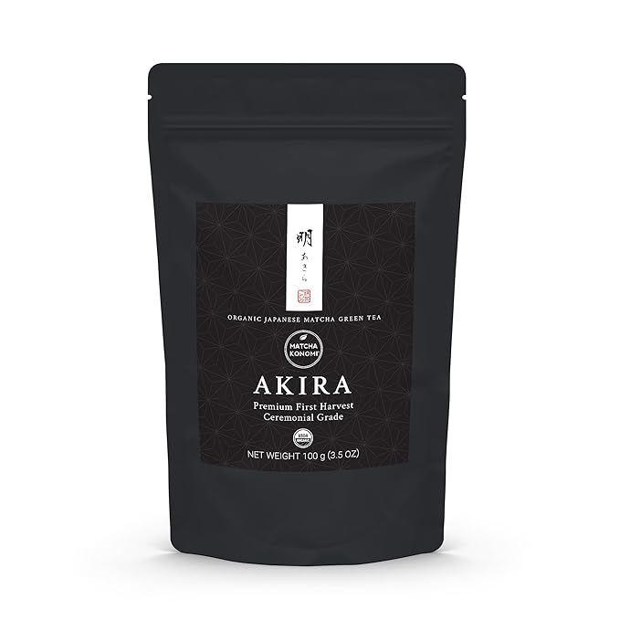 Akira Matcha 100g - Organic Premium Ceremonial Japanese Matcha Green Tea Powder - First Harvest - Zero Sugar - USDA and JAS Certified (3.5 oz bag)
