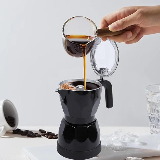 Electric Espresso Coffee Maker, 3 Cup Aluminum Italian Coffee Pot, Electric mokas Pot, Cuban Coffee Maker, Portable Mocha Pot Espresso Maker, Coffee Machine mokas Maker (Black)