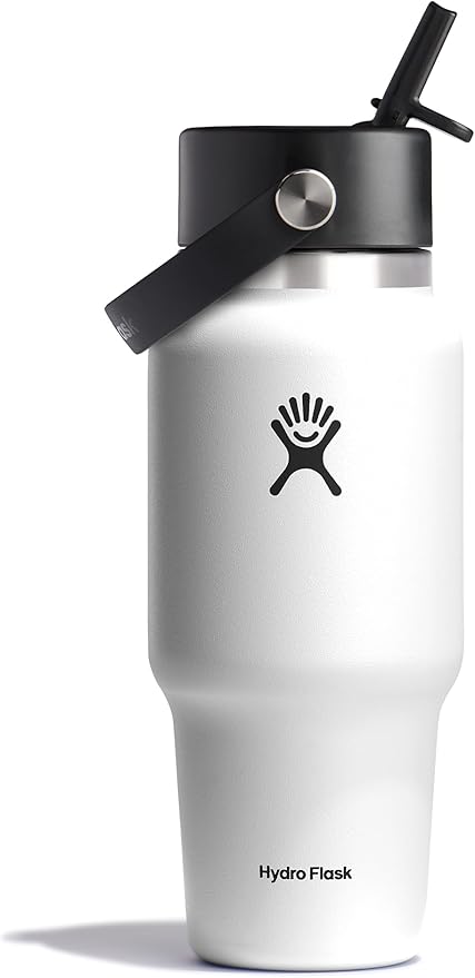 Hydro Flask Travel Water Bottle - Insulated Stainless Steel - Wide Straw Lid, Non Spill, Leakproof in 24 Oz White