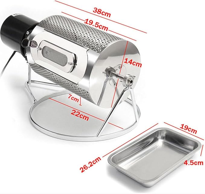 Coffee Roaster Machine for Home Use, Stainless Steel Roasting Machine with Visible Window and Stainless Steel Tray, Speed 30 Rum/Min, 250g Capacity for Grains Baking Nuts Beans