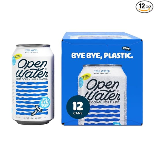 Open Water Still 12oz cans (1 case, 12 cans) - Sustainable Aluminum Canned Still Water With Electrolytes - 7.0 pH Balanced BPA-Free Ultra-Purified Water