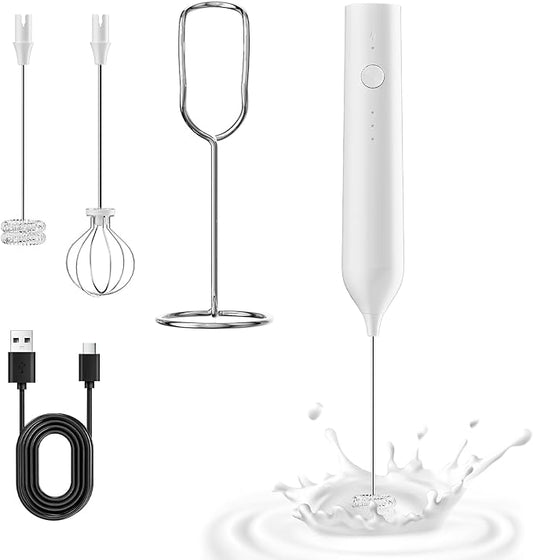 Kitchen Milk Frother Handheld with Stand, 3 Speeds Adjustable Mixer Electric Handheld Frother Wand, Hand Mixer Matcha Whisk Coffee Stirrers for Matcha, Hot Chocolate, Egg, Lattes - White