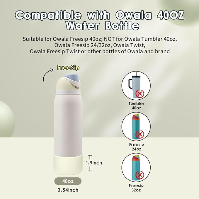 2PCS Silicone Water Bottle Boot, Compatible with Owala 24oz 32oz 40oz, Protective Anti-Scratch & Anti-Dent No Noise Sleeve Cover for FreeSip/Twist/Flip Water Bottles (Iced Breeze, 40oz)