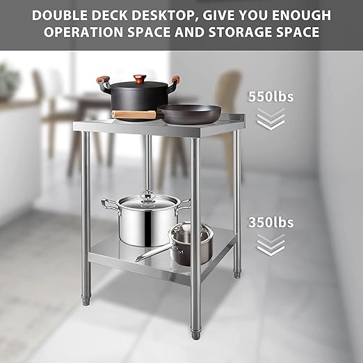 NSF Stainless Steel Table for Prep & Work with Backsplash 24x18 Inches, Metal Commercial Kitchen Table with Under Shelf and AdjustableTable Foot for Restaurant, Home and Hotel
