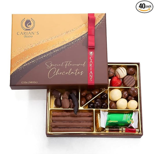 CARIANS Chocolate Gift Box, Luxury Assortment Pralines, Chocolate Covered Turkish Delights, Dragees with Strawberry, Pistachio, Hazelnut, Great For Gift Giving, Christmas, Thanksgiving, Anniversary