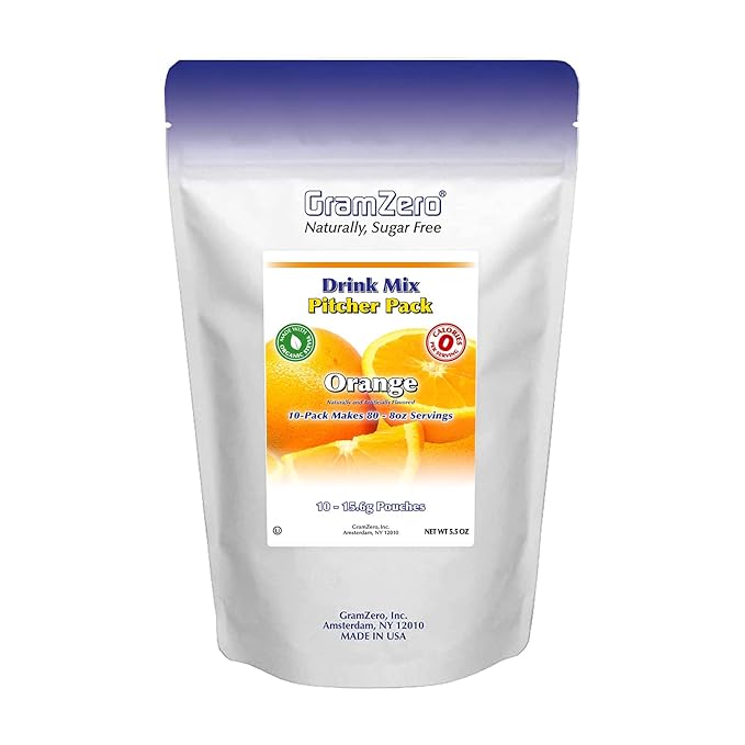 GramZero Orange, Sugar Free Drink Mix, Pitcher Pack, Great For Nutrition Club Loaded Tea, Zero Calorie, Stevia Sweetened
