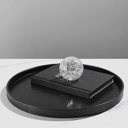 Round Solid Wood Serving Tray Extra Large Tea Coffee Snack Food Meals Serving Plate Non-Slip Kitchen Party Bar Server Ottoman Tray Breakfast Tray with Raised Edges (15inch/37.5cm) Black