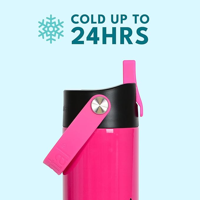 Elemental 24oz Insulated Water Bottle with Straw - 100% Leak-Proof Stainless Steel Core Water Bottles for Travel, Sports and Gym - Double Wall Insulation & BPA Free - Hot Pink Drip