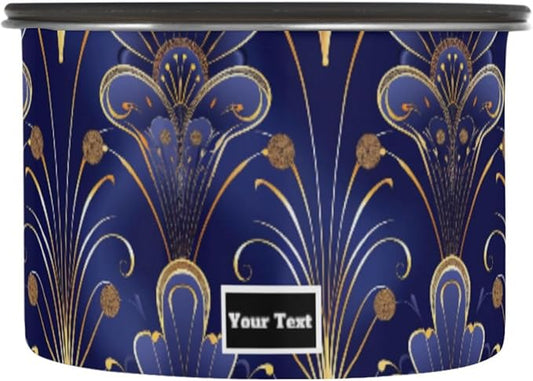 ALAZA Floral Royal Blue & Gold Damask Kitten Cats Airtight Coffee Bean Canister Customed 900ml Food Storage Containers with Lids For Gournd, Tea, Sugar, Flour, Rice, Cereal, Candy Cookie Jar
