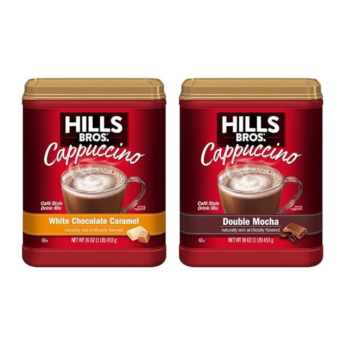 Hills Bros. Variety, 1 Hills Bros. Cappuccino, White Chocolate Caramel, 16 OZ, 1 Hills Bros. Cappucinno, Double Mocha, 16 OZ, 1 CT