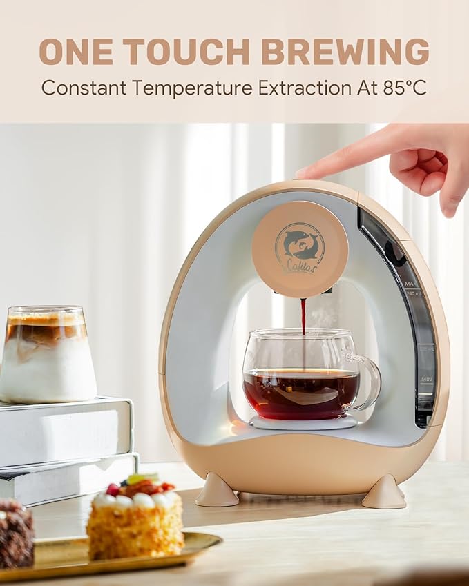 2-in-1 Coffee Maker, Fast Brew in 1.5mins, Single Serve Coffee Machine Compatible with K-Cup Pods & Ground Coffee, 1400W 20s Preheat, Compact for Home,Small Place,Office&RV, 8oz,Champagne
