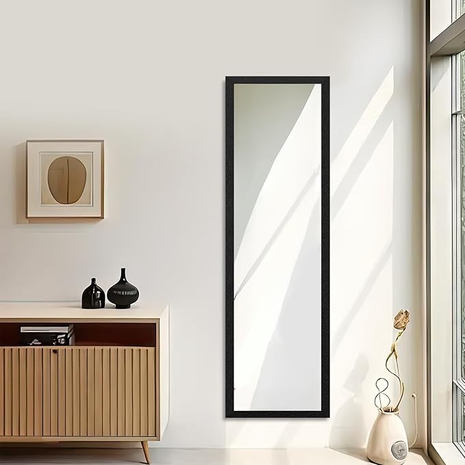 Beauty4U Full Length Wall Mirror - Explosion-Proof, Rectangular Float Framed for Room Decor, 50" x 14", Black