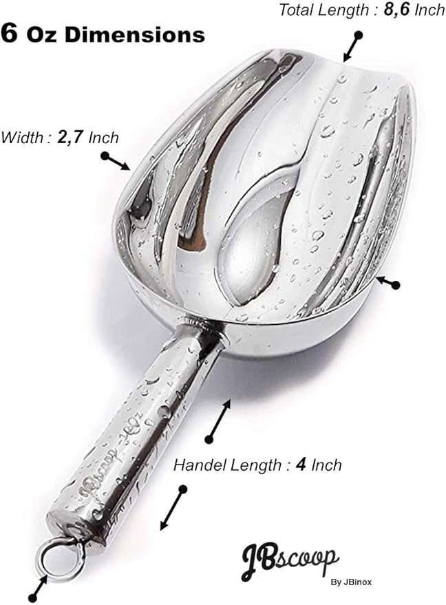 JBscoop Stainless Steel Ice Scoop, Small Metal Food Candy Scoop for Kitchen Bar Party Wedding - 6 Oz