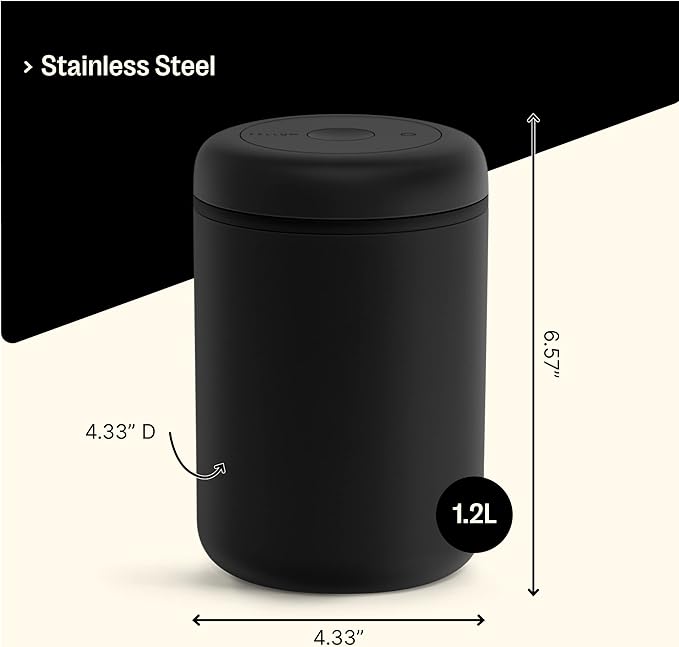 Fellow Atmos Vacuum Coffee Canister & Food Storage Container - 1.2 Liter Canister holds up to 16 oz of Coffee Beans - Airtight Food Storage Containers -1.2 Liter - Matte Black