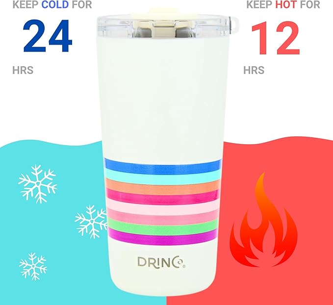 Drinco - 20 oz Stainless Steel Tumbler | Double Walled Vacuum Insulated Mug With Lid, 2 Straws, For Hot & Cold Drinks (20oz Stripe)