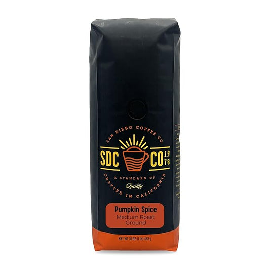 San Diego Coffee Pumpkin Spice, Medium Roast, Ground Coffee, 16-Ounce Bag Café molido tostado
