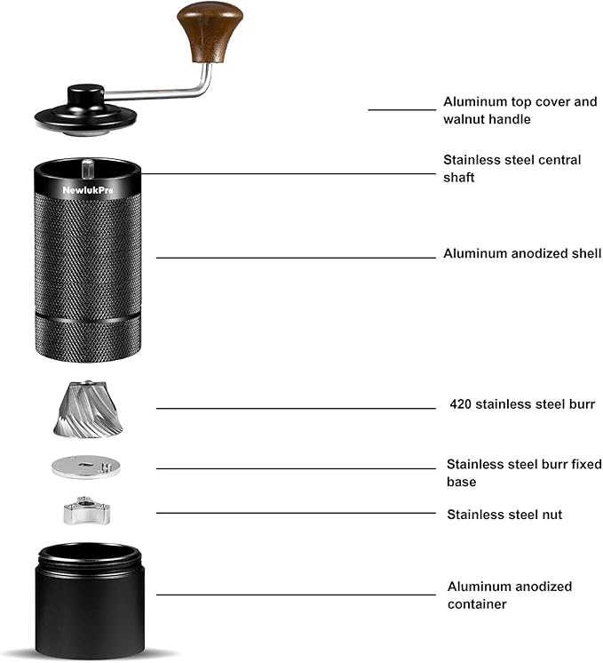 NewlukPro M6 Manual Coffee Grinder,Capacity 25g,Hand Coffee Grinder with Aluminum Body,Sharp Hexagonal Grinding Burr Core,Portable Manual Coffee Bean Grinder for Pour Over French Press Espresso